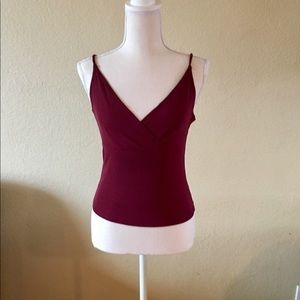Sexy Burgundy V neck strappy tank top